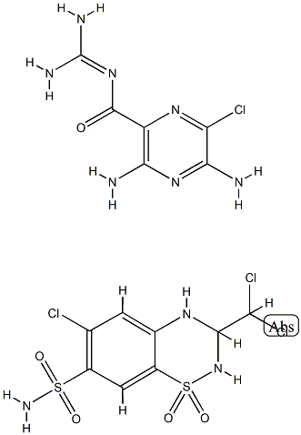 4-chloro-8-(dichloromethyl)-10,10-dioxo-10$l^{6}-thia-7,9-diazabicyclo [4.4.0]deca-1,3,5-triene-3-sulfonamide, 3,5-diamino-6-chloro-N-(diamin omethylidene)pyrazine-2-carboxamide Struktur