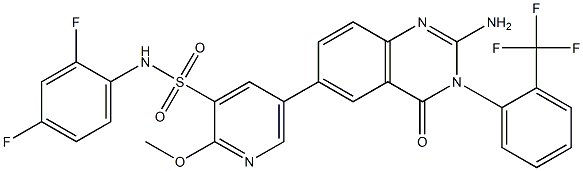 5-(2-AMINO-4-OXO-3-(2-(TRIFLUOROMETHYL)PHENYL)-3,4-DIHYDROQUINAZOLIN-6-YL)-N-(2,4-DIFLUOROPHENYL)-2-METHOXYPYRIDINE-3-SULFONAMIDE,1384097-27-1,结构式