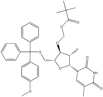 3-N-Boc-5''-O-dimethoxytrityl-3''-fluoro-thymidine 化学構造式