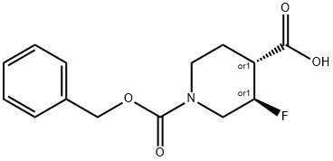 (3,4)-trans-1-(benzyloxycarbonyl)-3-fluoropiperidine-4-carboxylic acid Struktur