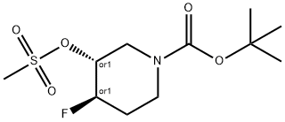 tert-butyl (3.4)-trans-4-fluoro-3-(methylsulfonyloxy)piperidine-1-carboxylate racemate Struktur