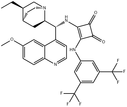 3-[[3,5-ビス(トリフルオロメチル)フェニル]アミノ]-4-[[(9Ｒ)-10,11-ジヒドロ-6′-メトキシシンコナン-9-イル]アミノ]-3-シクロブテン-1,2-ジオン 化学構造式