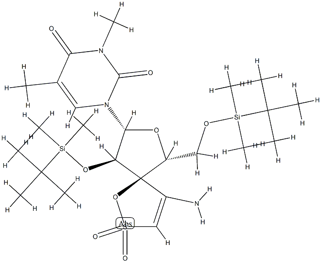 (5R)-4-アミノ-9α-(ジメチル-tert-ブチルシロキシ)-8β-(3-メチルチミン-1-イル)-6β-(ジメチル-tert-ブチルシロキシメチル)-1,7-ジオキサ-2-チアスピロ[4.4]ノナ-3-エン2,2-ジオキシド 化学構造式