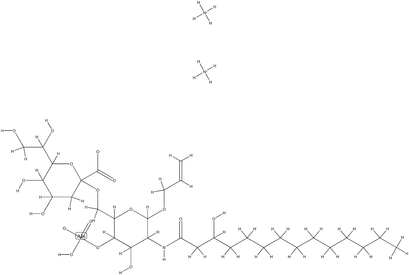 allyl 6-O-(3-deoxyoct-2-ulopyranosylonic acid)-(1-6)-2-deoxy-2-(3-hydroxytetradecanamido)glucopyranoside 4-phosphate 化学構造式