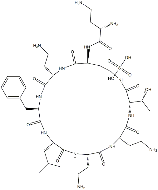 diaminobutyryl-cyclo(diaminobutyryl-diaminobutyryl-phenylalanyl-leucyl-diaminobutyryl-diaminobutyryl-threonyl) 化学構造式