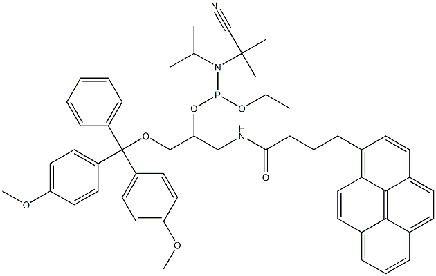 N-(4-(1-pyrenyl)butyryl)-O(1)-(4,4'-dimethoxytrityl)-O(2)-((diisopropylamino)(2-cyanoethoxy)phosphino)-3-amino-1,2-propanediol 结构式