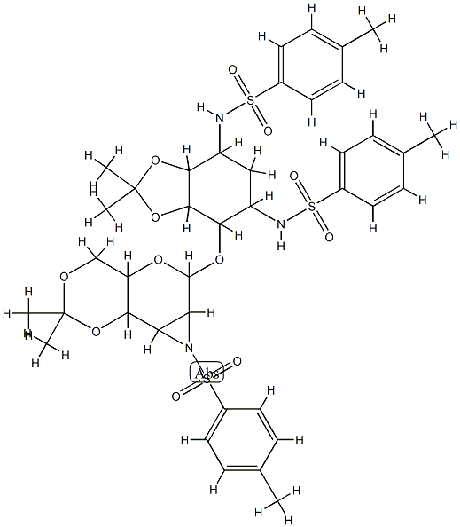 2-deoxy-6-O-(2,3-dideoxy-4,6-O-isopropylidene-2,3-(N-tosylepimino)mannopyranosyl)-4,5-O-isopropylidene-1,3-di-N-tosylstreptamine 化学構造式