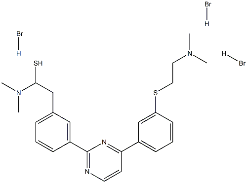 2-[3-[4-[3-(2-dimethylaminoethylsulfanyl)phenyl]pyrimidin-2-yl]phenyl] sulfanyl-N,N-dimethyl-ethanamine trihydrobromide Struktur