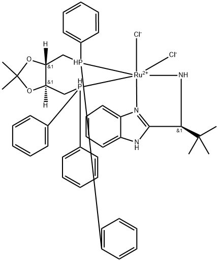 二氯[(4S,5S)-(+)-4,5-双(二苯基膦基)-2,2-二甲基-1,3-二氧戊环][(S)-(-)-2-(叔丁基)甲胺基)-1H-苯并咪唑]钌(II), 1443051-98-6, 结构式