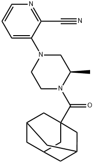 3-[(3R)-3-METHYL-4-[(4-METHYLADAMANTAN-1-YL)CARBONYL]PIPERAZIN-1-YL]PYRIDINE-2-CARBONITRILE, 1443748-47-7, 结构式