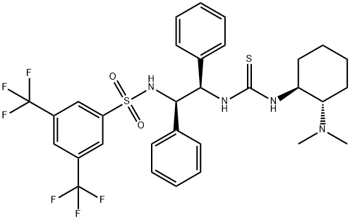 Ｎ-[(1Ｒ,2Ｒ)-2-[[[[(1Ｓ,2Ｓ)-2-(ジメチルアミノ)シクロヘキシル]アミノ]チオキソメチル]アミノ]-1,2-ジフェニルエチル]-3,5-ビス(トリフルオロメチル)ベンゼンスルホンアミド 化学構造式