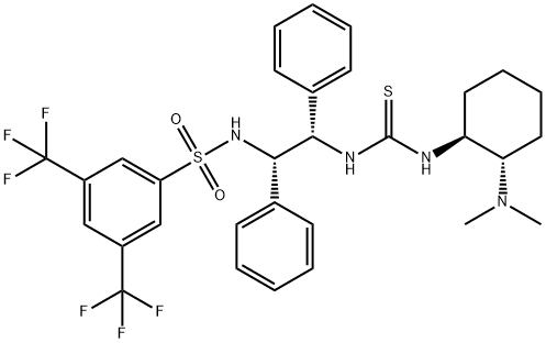 Ｎ-[(1Ｓ,2Ｓ)-2-[[[[(1Ｓ,2Ｓ)-2-(ジメチルアミノ)シクロヘキシル]アミノ]チオキソメチル]アミノ]-1,2-ジフェニルエチル]-3,5-ビス(トリフルオロメチル)ベンゼンスルホンアミド 化学構造式