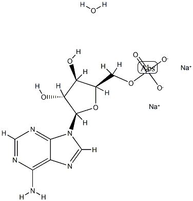 Sodium ((2R,3S,4R,5R)-5-(6-amino-9H-purin-9-yl)-3,4-dihydroxytetrahydrofuran-2-yl)methyl phosphate hydrate(2:1:x) Structure