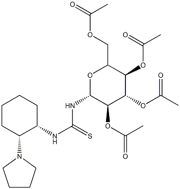 N-[(1S,2S)-2-(1-pyrrolidinyl)cyclohexyl]-N'-(2,3,4,6-tetra-O-acetyl-β-D-glucopyranosyl)-Thiourea Structure