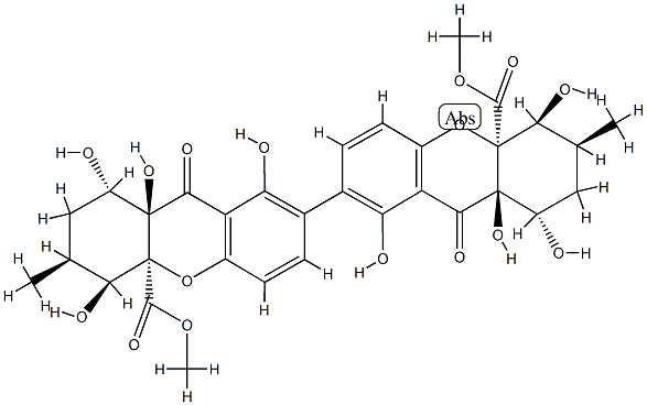 (1S,1'S)-1,1',2,2',3,3',4,4',9,9',9a,9'a-Dodecahydro-1,1',4α,4'α,8,8',9aα,9'aα-octahydroxy-3α,3'α-dimethyl-9,9'-dioxo-7,7'-bi(4aH-xanthene)-4aβ,4'aβ-dicarboxylic acid dimethyl ester Structure
