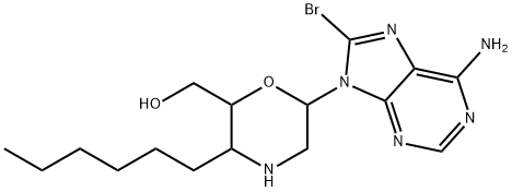 9-(3'-aza-4'-hexyl-1',2',3',4'-tetradeoxyhexopyranos-1'-yl)-8-bromoadenine Struktur