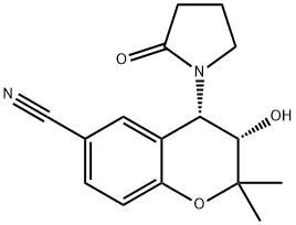2,2-ジメチル-3,4-ジヒドロ-6-シアノ-4β-(2-オキソピロリジン-1-イル)-2H-1-ベンゾピラン-3β-オール 化学構造式