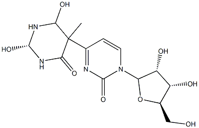 6-hydroxy-5-(1-pentofuranosyl-4'-pyrmidin-2'-one)dihydrothymine 化学構造式