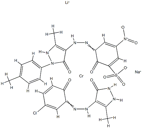 Chromate(2-), 4-5-chloro-2-(hydroxy-.kappa.O)phenylazo-.kappa.N1-2,4-dihydro-5-methyl-3H-pyrazol-3-onato(2-)-.kappa.O33-4,5-dihydro-3-methyl-1-(4-methylphenyl)-5-(oxo-.kappa.O)-1H-pyrazol-4-ylazo-.kappa.N1-4-(hydroxy-.kappa.O)-5-nitrobenzenesulfonato(3-)- Structure