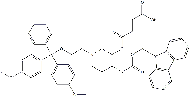 N-(N-((9-fluorenylmethoxy)carbonyl)-3-aminoprop-1-yl)-N-(O-(4,4'-dimethoxytrityl)-2-oxyethyl)-N-(O-(3-carboxylpropionyl)-2-oxyethyl)amine|