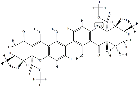 (1S,3'S,4'S,4'aR)-1,2,2',3,3',4,4',9,9',9a-Decahydro-1β,1',4α,4',8,8',9aα-heptahydroxy-3α,3'-dimethyl-9,9'-dioxo-7,7'-bi(4aH-xanthene)-4aβ,4'a-dicarboxylic acid dimethyl ester Struktur