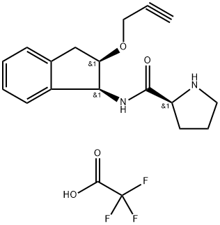 2-Pyrrolidinecarboxamide, N-[(1S,2R)-2,3-dihydro-2-(2-propyn-1-yloxy)-1H-inden-1-yl]-, (2S)-, 2,2,2-trifluoroacetate 化学構造式