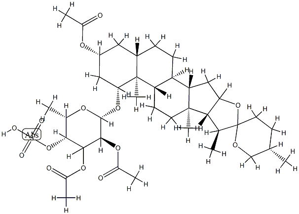 1-O-(2',3'-diacetylfucopyranosyl-(4'-sulfate))-5-spirostan-1-ol 3-acetate 结构式