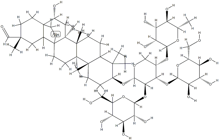 cyclamiretin A 3-O-rhamnopyranosyl-1-4-glucopyranosyl-1-2-(glucopyranosyl-1-4)-arabinopyranoside Struktur