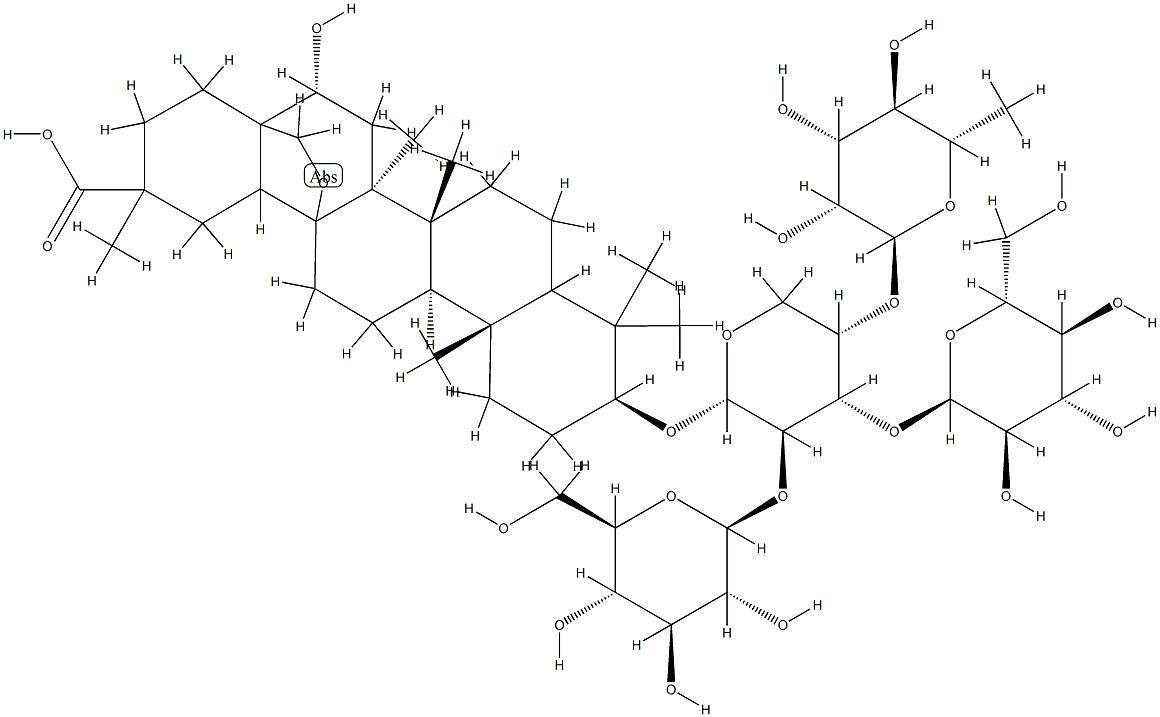 3-O-(rhamnopyranosyl-1-4-glucopyranosyl-1-2-(glucopyranosyl-1-4)-arabinopyranoside)-16-hydroxy-13,28-epoxyolean-29-oic acid 结构式