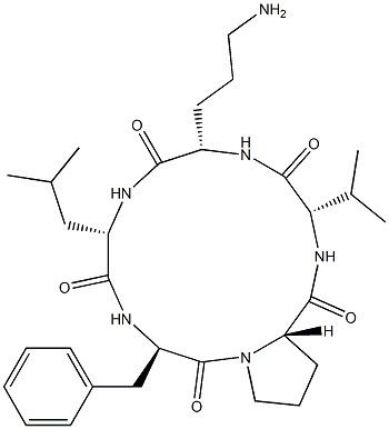 Cyclo(L-Leu-D-Phe-L-Pro-L-Val-L-Orn-) 结构式