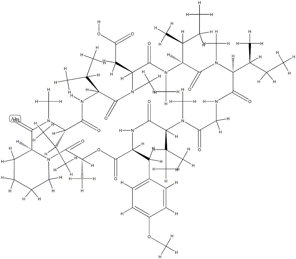 Cyclo(-gly-meval-tyr(Me)-lac-pip-meval-val-measp-meile-meile-) Structure