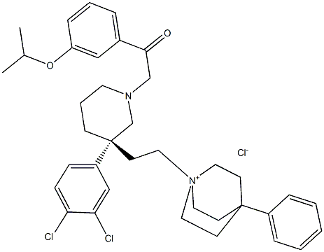 1-Azoniabicyclo[2.2.2]octane,1-[2-[(3R)-3-(3,4-dichlorophenyl)-1-[2-[3-(1-methylethoxy)phenyl]acetyl]-3-piperidinyl]ethyl]-4-phenyl-,chloride (1:1) 化学構造式