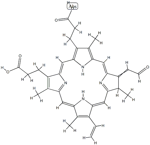 3-ethenyl-2,7,12,18-tetramethyl-8-(2-oxoethylidene)-21H,23H-porphine-13,17-dipropanoic acid 化学構造式