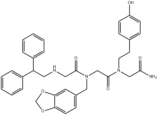 N-(β-フェニルフェネチル)-Gly-N-[(1,3-ベンゾジオキソール-5-イル)メチル]-Gly-N-(4-ヒドロキシフェネチル)-Gly-NH2 化学構造式