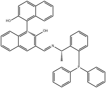 (R)-3-[(E)-[[(S)-1-[2-(Diphenylphosphino)phenyl]ethyl]imino]methyl]-[1,1’-binaphthalene]-2,2’-diol Struktur