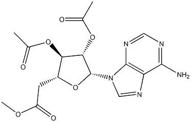 9-(2-O,3-O,5-O-トリアセチル-β-D-アラビノフラノシル)-9H-プリン-6-アミン 化学構造式