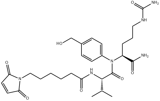 N-[6-(2,5-Dihydro-2,5-dioxo-1H-pyrrol-1-yl)-1-oxohexyl]-L-valyl-N5-(aminocarbonyl)-N-[4-(hydroxymethyl)phenyl]-L-ornithinamide Structure