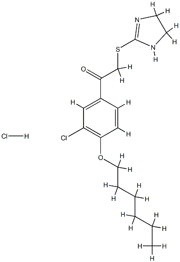 1-(3-chloro-4-hexoxy-phenyl)-2-(4,5-dihydro-1H-imidazol-2-ylsulfanyl)e thanone hydrochloride Structure