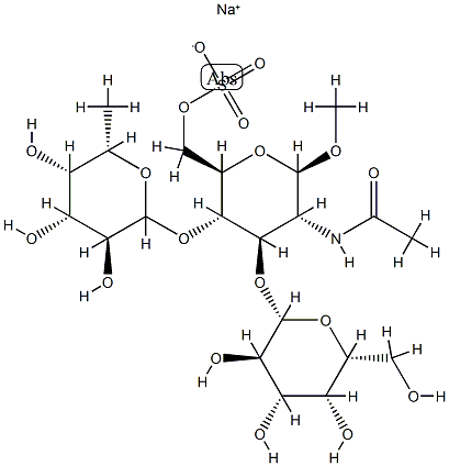 methyl O-galactopyranosyl-1-3-O-(fucopyranosyl-1-4)-2-acetamido-2-deoxy-6-O-sulfoglucopyranoside Structure