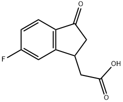 2-(6-fluoro-3-oxo-2,3-dihydro-1H-inden-1-yl)acetic acid Struktur
