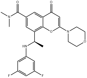 8-[(1R)-1-[(3,5-二氟苯基)氨基]乙基]-N,N-二甲基-2-(4-吗啉基)-4-氧代-4H-1-苯并吡喃-6-甲酰胺, 1627494-13-6, 结构式