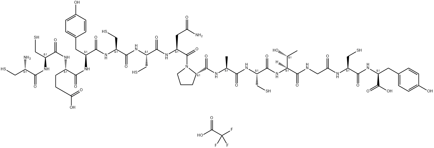 L-Cysteinyl-L-cysteinyl-L-α-glutamyl-L-tyrosyl-L-cysteinyl-L-cysteinyl-L-asparaginyl-L-prolyl-L-alanyl-L-cysteinyl-L-threonylglycyl-L-cysteinyl-L-Tyrosine Trifluoroacetate Structure
