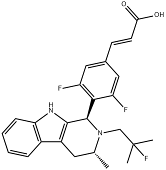 (E)-3-[3,5-二氟-4-[(1R,3R)-2-(2-氟-2-甲基丙基)-3-甲基-2,3,4,9-四氢-1H-吡啶并[3,4-B]吲哚-1-基]苯基]丙烯酸 结构式