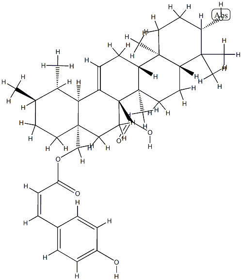 (3beta,28(Z))-3-Hydroxy-28-((3-(4-hydroxyphenyl)-1-oxo-2-propenyl)oxy) urs-12-en-27-oic acid Structure