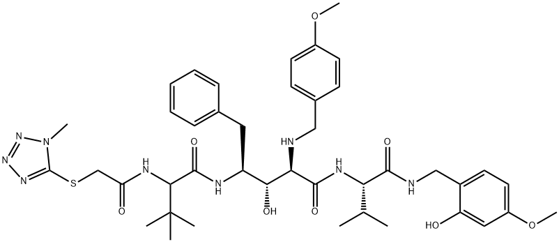 (2R,3S,4S)-N-[4-[3-hydroxy-2-(4-methoxybenzylamino)[[N-[(1-methyl-1,3, 4,5-tetrazol-2-thiaocetyl)tert.leucinyl]amino]-5-phenylpentanoyl]valin e 2-hydroxy-4-methoxy-benzylamide Structure