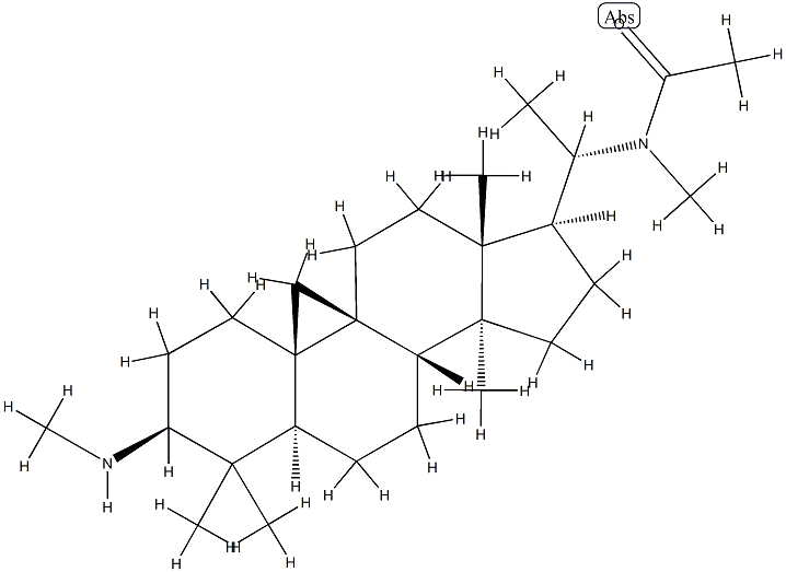 N-メチル-N-[(20S)-4,4,14-トリメチル-3β-(メチルアミノ)-9β,19-シクロ-5α-プレグナン-20-イル]アセトアミド 化学構造式