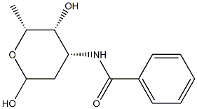 3-(ベンゾイルアミノ)-2,3,6-トリデオキシ-D-lyxo-ヘキソピラノース 化学構造式