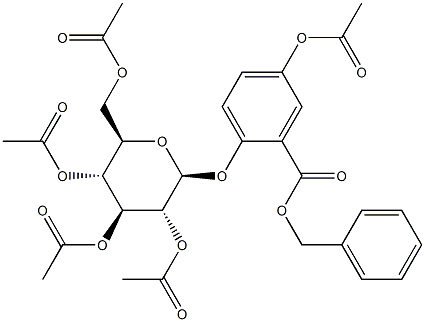 2-(2-O,3-O,4-O,6-O-テトラアセチル-β-D-グルコピラノシルオキシ)-5-アセチルオキシ安息香酸ベンジル 化学構造式