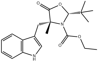 (2R,4R)-2-(tert-Butyl)-3-(ethoxycarbonyl)-4-(indol-3-yl-Methyl]-4-Methyl-1,3-oxazolidin-5-one, 170458-97-6, 结构式