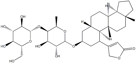 3β-[(4-O-β-D-Glucopyranosyl-6-deoxy-β-D-galactopyranosyl)oxy]-14-hydroxy-5α-card-20(22)-enolide Structure